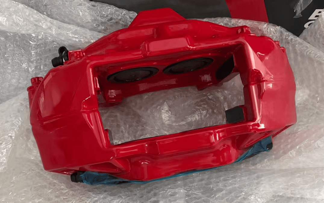 Brake calipers with different colors and surface finishes